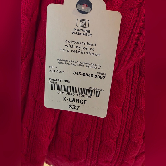 St Johns Bay Red V Neck Cable Knit Sweater NWT - Picture 6 of 7